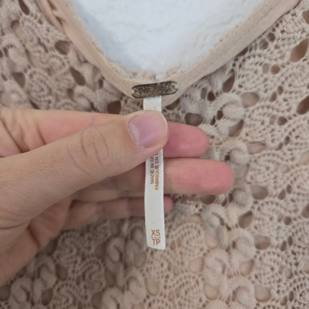 Free People Beige Crochet Bell Sleeve Top XS Boho